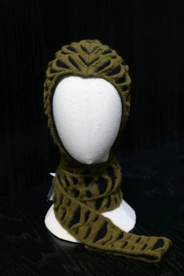 RUI Animal Print Hooded Scarf RAW23AC04 Khaki Green & Black